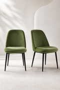 Set of 2 Green Velvet Dining Chairs | Modern Accent Seati