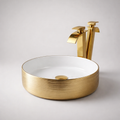 Gold Vessel Sink with Faucet – Modern Bathroom Vanity Basin Set