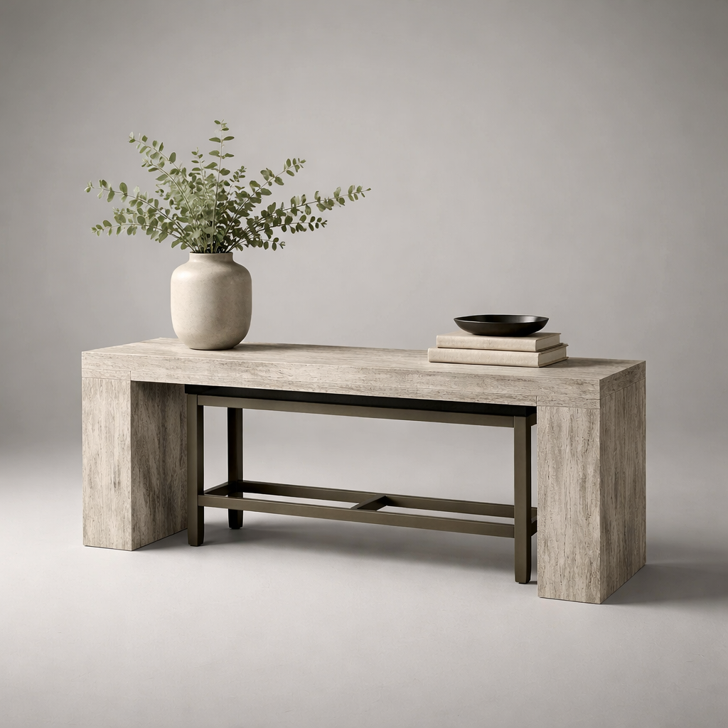 Modern Stone Finish Console Coffee Table