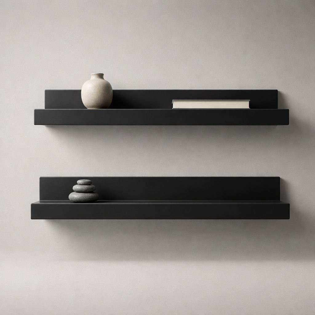 Set of 2 Black Floating Wall Shelves – Modern Minimalist Storage