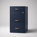 Modern 3-Drawer Filing Cabinet with Lock | Navy Office Stora