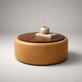 Round Ottoman Coffee Table with Wood Top