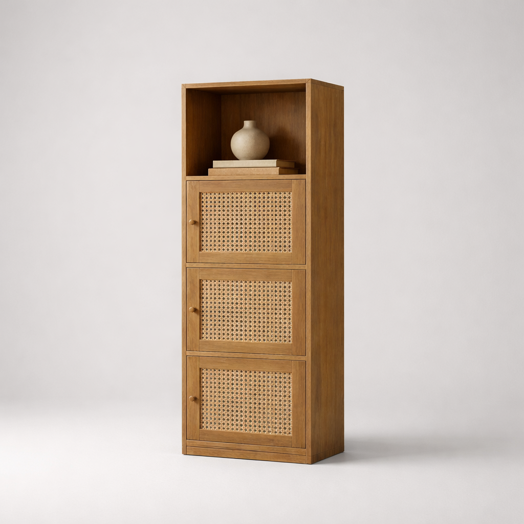 Boho Rattan Storage Cabinet Organizer